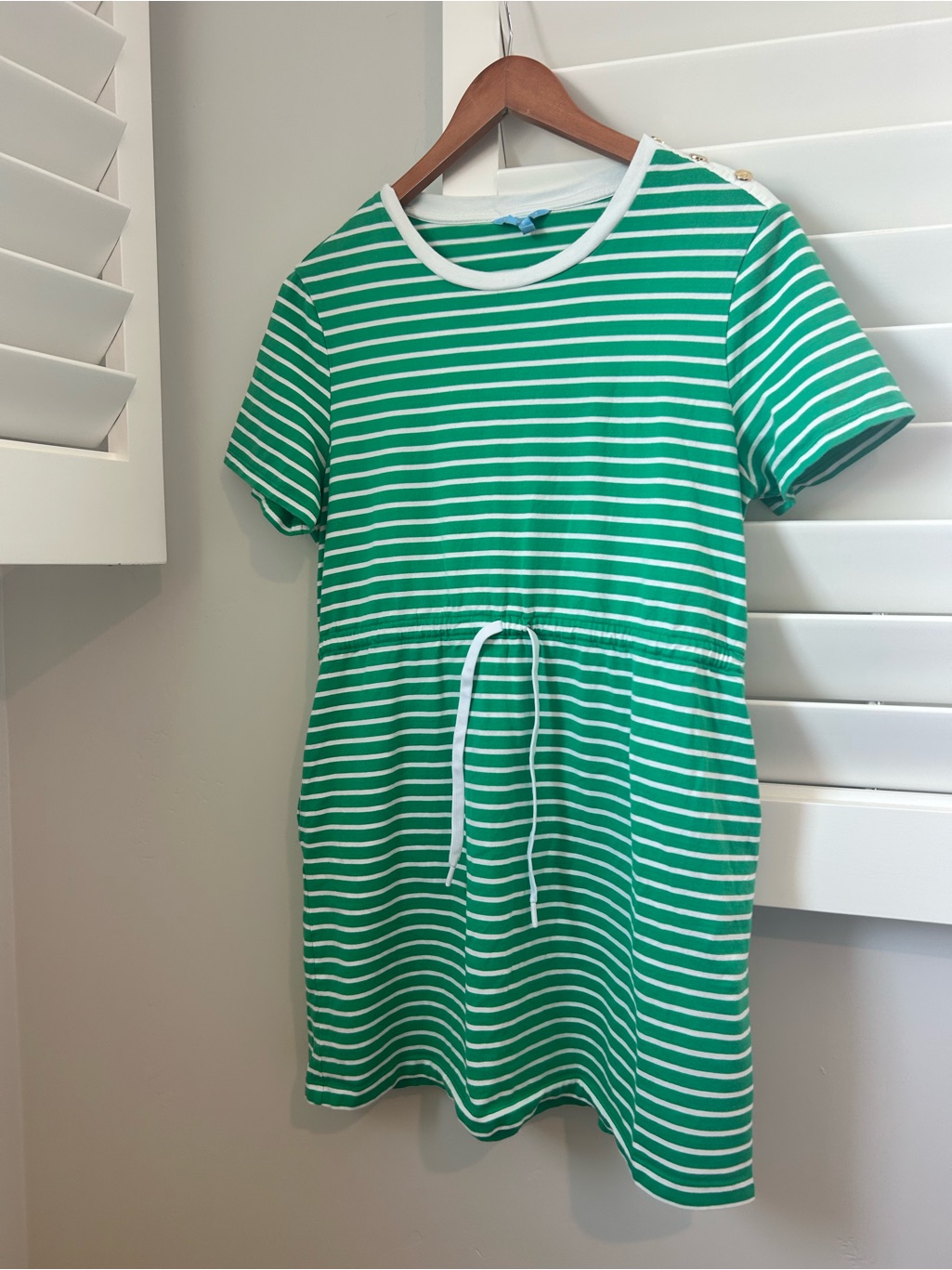 Draper James Pink Striped T-Shirt Dress Womens L Drawstring Waist Short Sleeve